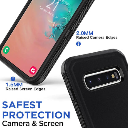 Black Heavy Duty Shockproof Case for Samsung Galaxy S10/S10+/S10e – Rugged 3-in-1 Hybrid Protective Cover
