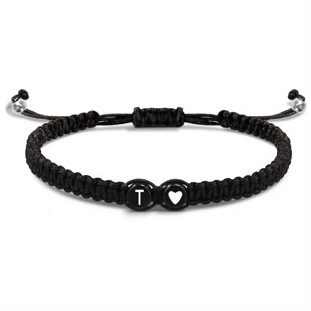 26 Letters Initial Heart Bracelet – Handmade Adjustable A-Z Name Braided Friendship Jewelry for Women & Men