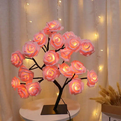24 LED Rose Tree Night Light – USB Table Lamp for Home, Bedroom, Wedding & Holiday Decor