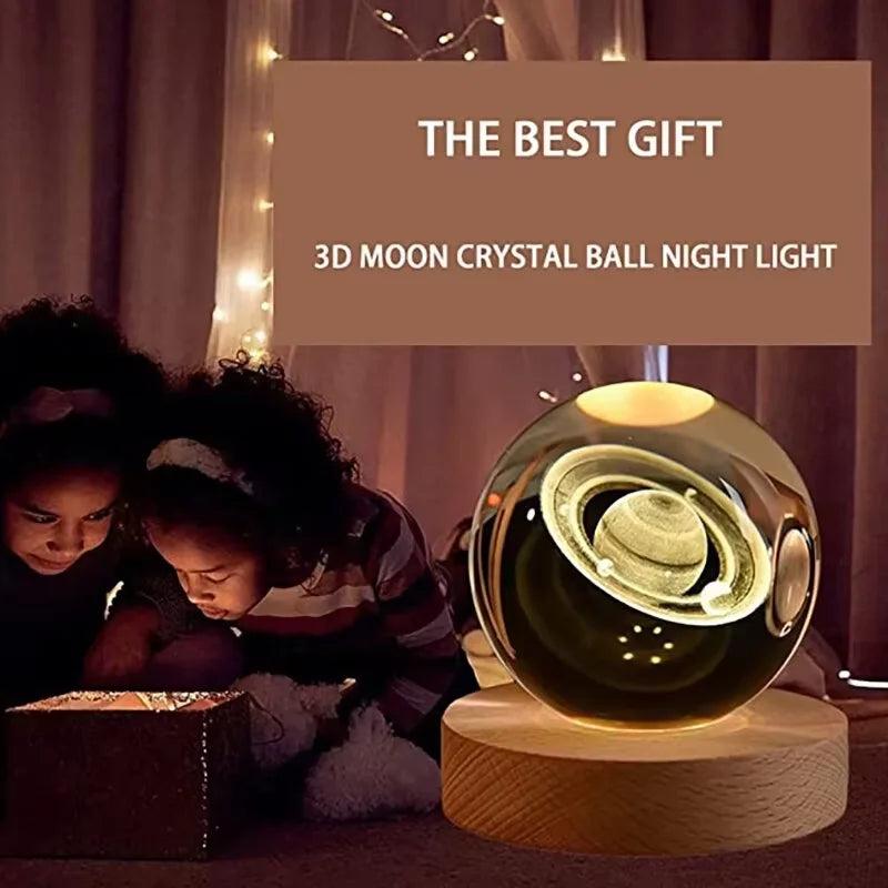 3D Crystal Galaxy Night Light – Glowing Planet Lamp, Bedside Table Decor & Christmas Gift