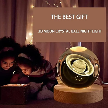 3D Crystal Galaxy Night Light – Glowing Planet Lamp, Bedside Table Decor & Christmas Gift