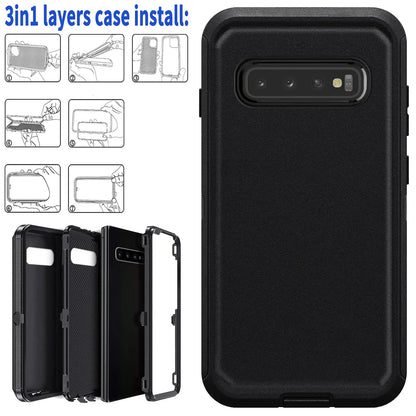 Black Heavy Duty Shockproof Case for Samsung Galaxy S10/S10+/S10e – Rugged 3-in-1 Hybrid Protective Cover
