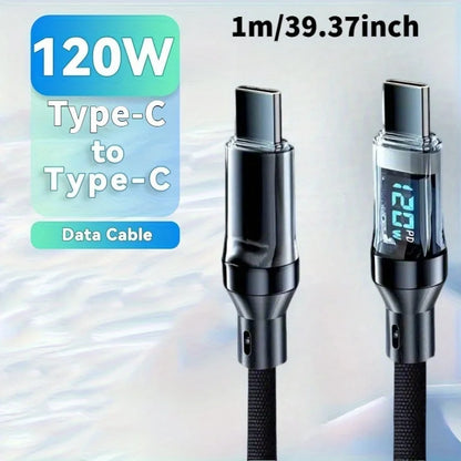 120W USB to USB-C Fast Charging Cable – Huawei, Oppo, Vivo, LED