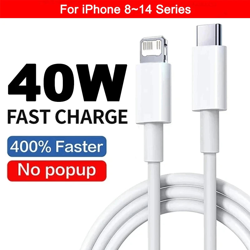40W PD USB-C Fast Charger Cable – iPhone 16/15/14/13/12/11 & iPad