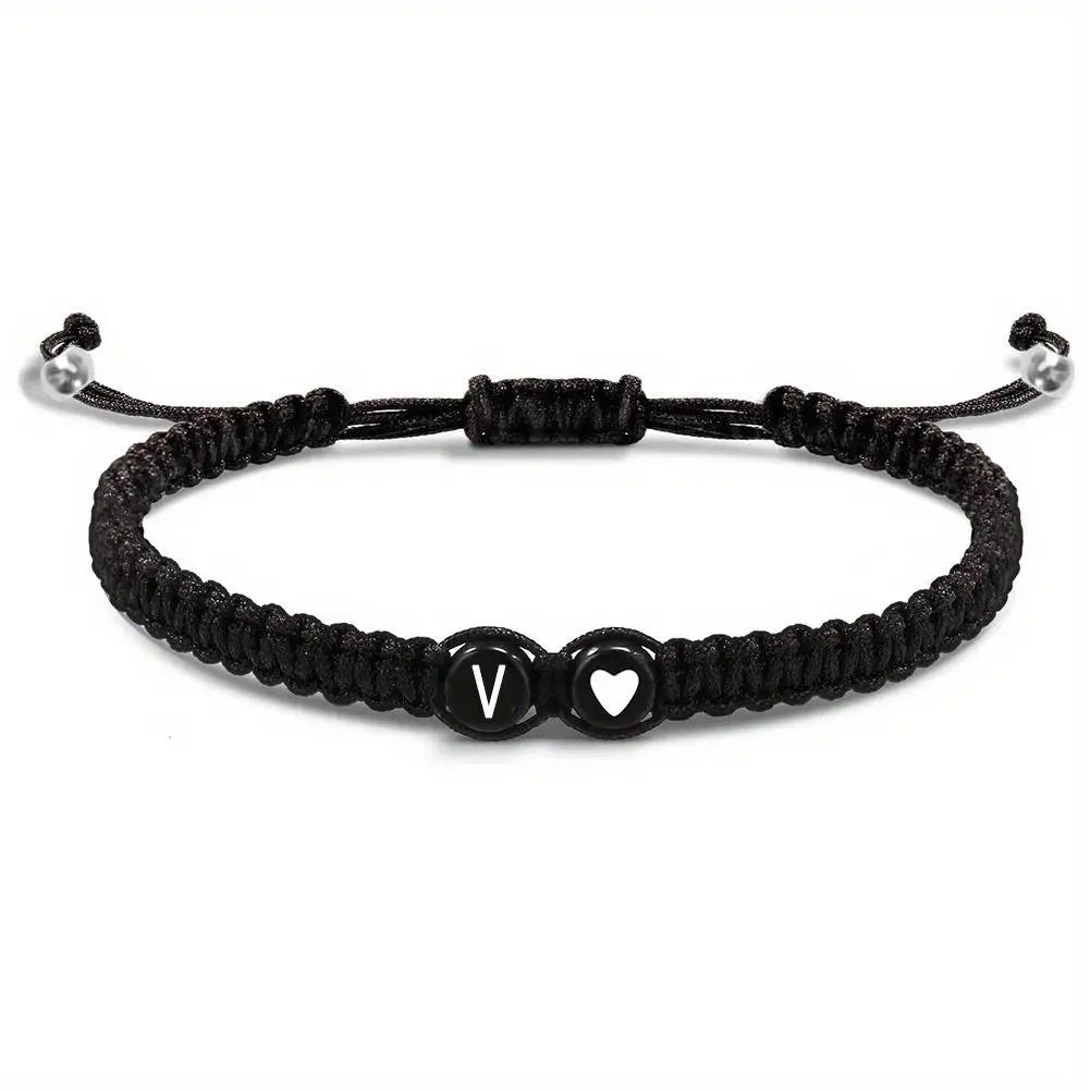 26 Letters Initial Heart Bracelet – Handmade Adjustable A-Z Name Braided Friendship Jewelry for Women & Men