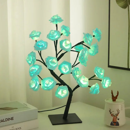 24 LED Rose Tree Night Light – USB Table Lamp for Home, Bedroom, Wedding & Holiday Decor