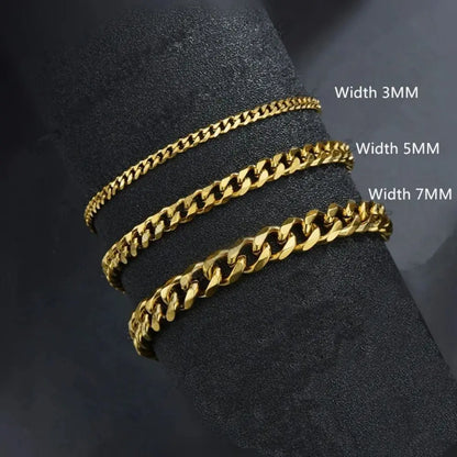 Wannee Cuban Chain Bracelet – Classic Stainless Steel Men & Women Jewelry, 3/5/7mm Width, Trendy Party Gift