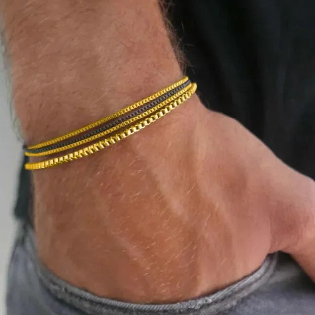 Stainless Steel Adjustable Box Chain Bracelet - Simple Vintage Cuban Bracelet Set for Men, Party Jewelry Gift
