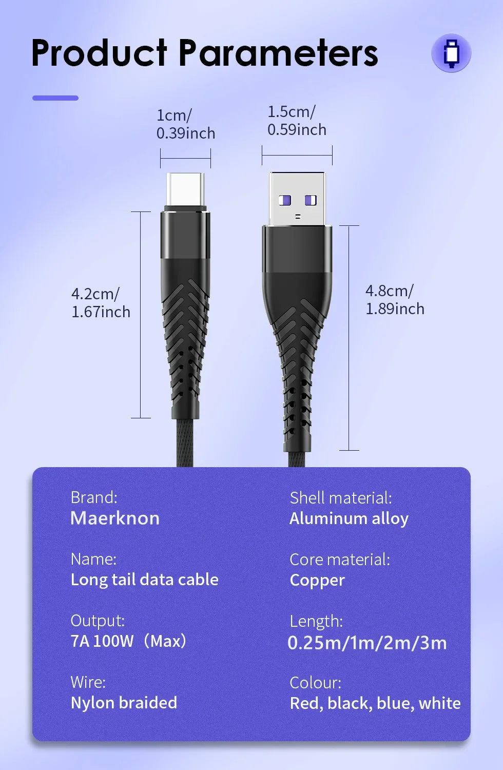 100W 7A USB-C Fast Charging Cable – iPhone, Xiaomi, Huawei, Samsung