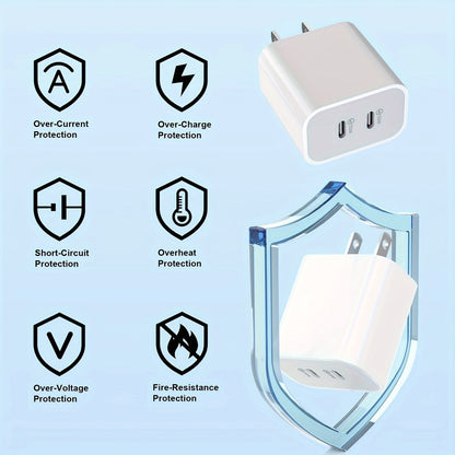2-Pack 40W PD Dual-Port Charger – iPhone 15 & iPad Pro, 10FT USB-C Cable