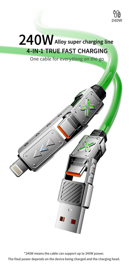 240W 4-in-1 USB-C Fast Charging Cable – iPhone, Samsung, Xiaomi