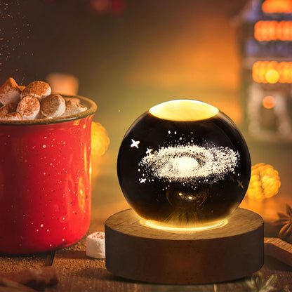 3D Crystal Galaxy Night Light – Glowing Planet Lamp, Bedside Table Decor & Christmas Gift