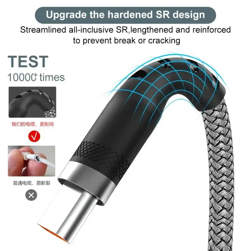 6A Nylon USB-C Fast Charging Cable – Samsung, Huawei, Xiaomi (1–8M)