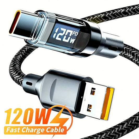 120W USB to USB-C Fast Charging Cable – Huawei, Oppo, Vivo, LED