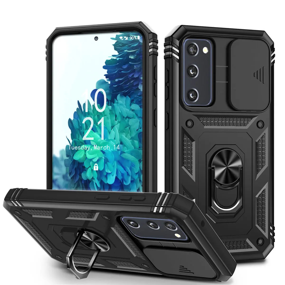 Samsung Galaxy S20 FE 5G Hybrid Rugged Case with Ring Kickstand, Card Slot & Camera Protection