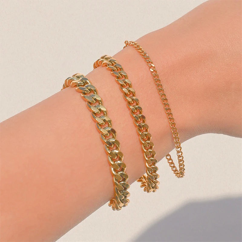 Fashion Stainless Steel Curb Cuban Chain Bracelet – Unisex Jewelry for Men & Women, Couple Wrist Gift
