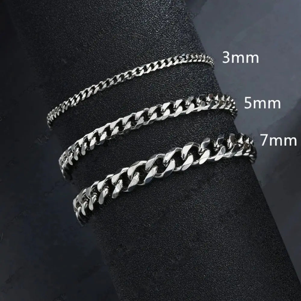Wannee Cuban Chain Bracelet – Classic Stainless Steel Men & Women Jewelry, 3/5/7mm Width, Trendy Party Gift