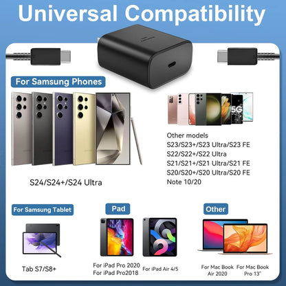 45W Super Fast USB-C Charger with Cable | For Samsung Galaxy S25/S24/S23/S22 Ultra, Note 20