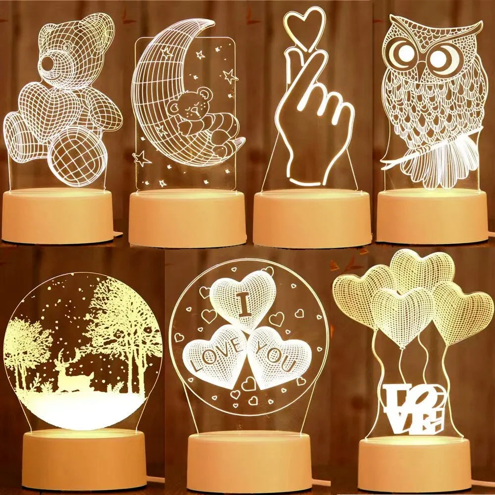 1pc Acrylic LED Night Light – Creative Bedside Table Lamp for Bedroom, Holiday & Gift Décor