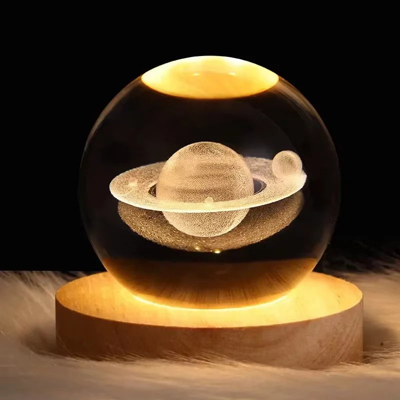 3D Crystal Galaxy Night Light – Glowing Planet Lamp, Bedside Table Decor & Christmas Gift
