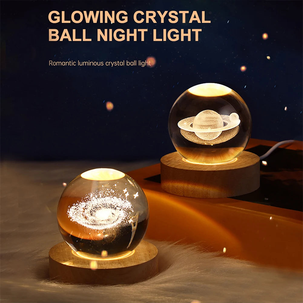 3D Crystal Galaxy Night Light – Glowing Planet Lamp, Bedside Table Decor & Christmas Gift
