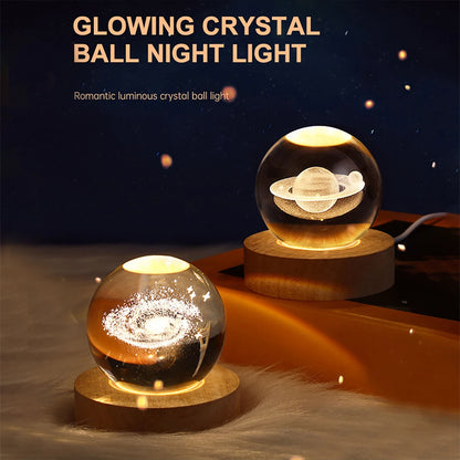 3D Crystal Galaxy Night Light – Glowing Planet Lamp, Bedside Table Decor & Christmas Gift