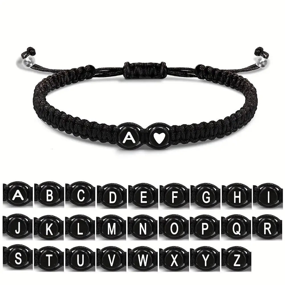 26 Letters Initial Heart Bracelet – Handmade Adjustable A-Z Name Braided Friendship Jewelry for Women & Men