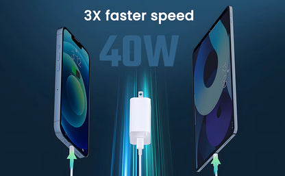 40W USB-C Fast Charger – iPhone 14/13/12/11, iPad, Type-C Cable