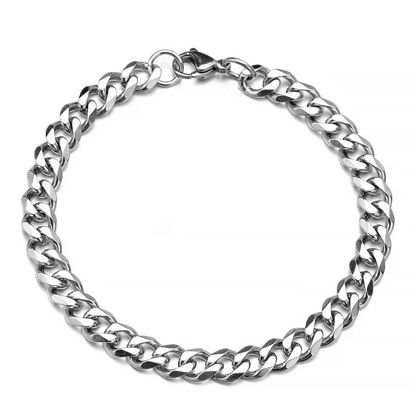 Fashion Stainless Steel Curb Cuban Chain Bracelet – Unisex Jewelry for Men & Women, Couple Wrist Gift