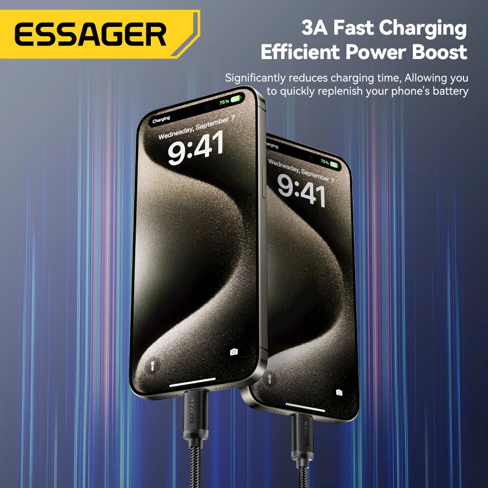 Essager 3A USB-C Fast Charging Cable for iPhone 15, Huawei, Xiaomi, Samsung