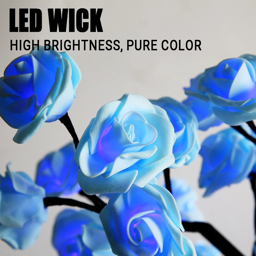 24 LED Rose Tree Night Light – USB Table Lamp for Home, Bedroom, Wedding & Holiday Decor