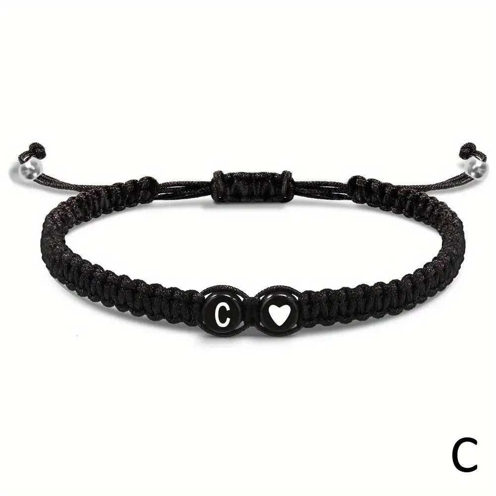 26 Letters Initial Heart Bracelet – Handmade Adjustable A-Z Name Braided Friendship Jewelry for Women & Men