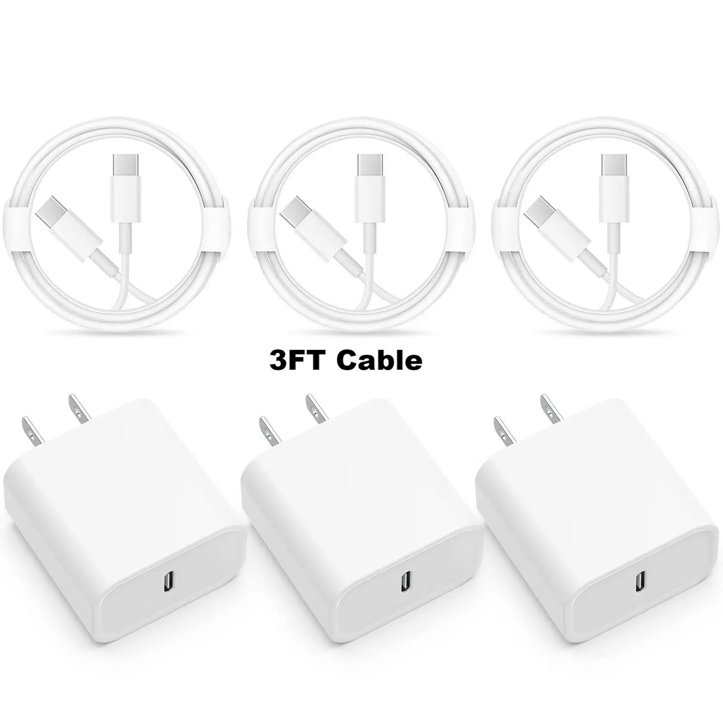 3-Pack 30W PD USB-C Fast Charger – iPhone 15 & Samsung Android