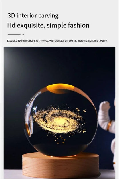 3D Crystal Galaxy Night Light – Glowing Planet Lamp, Bedside Table Decor & Christmas Gift