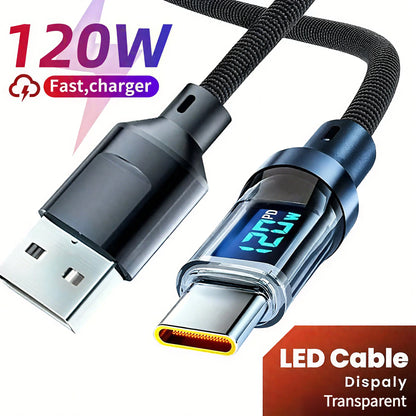 120W USB to USB-C Fast Charging Cable – Huawei, Oppo, Vivo, LED