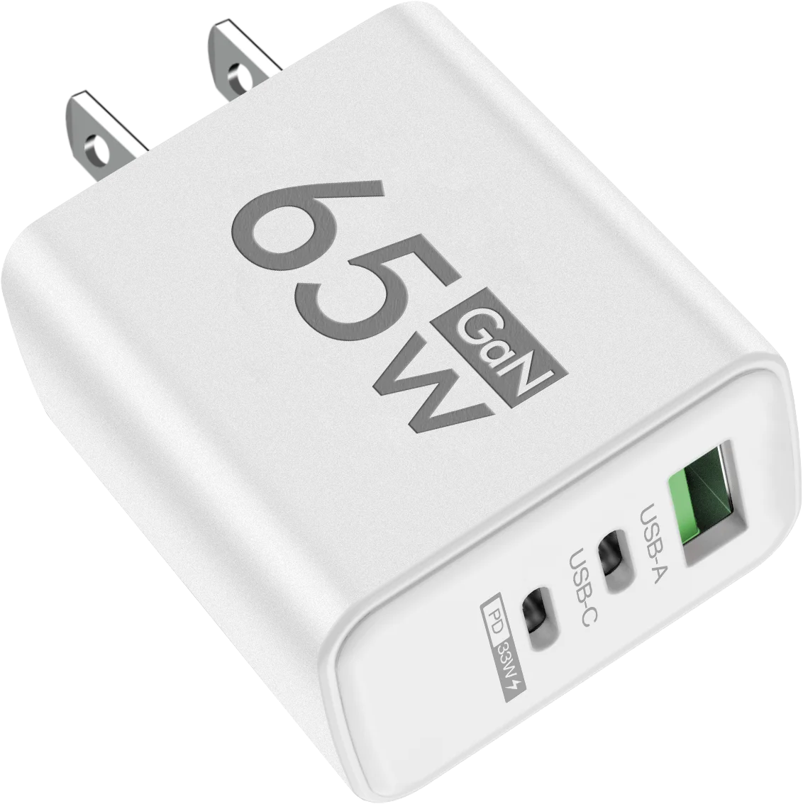65W PD USB-C GaN Charger – iPhone 15/14, Samsung, Xiaomi, 3-Port Fast Charger