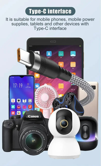 6A Nylon USB-C Fast Charging Cable – Samsung, Huawei, Xiaomi (1–8M)