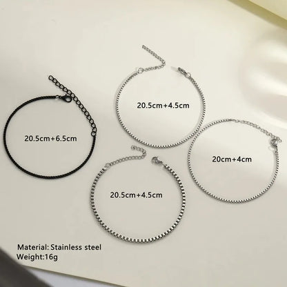 Stainless Steel Adjustable Box Chain Bracelet - Simple Vintage Cuban Bracelet Set for Men, Party Jewelry Gift