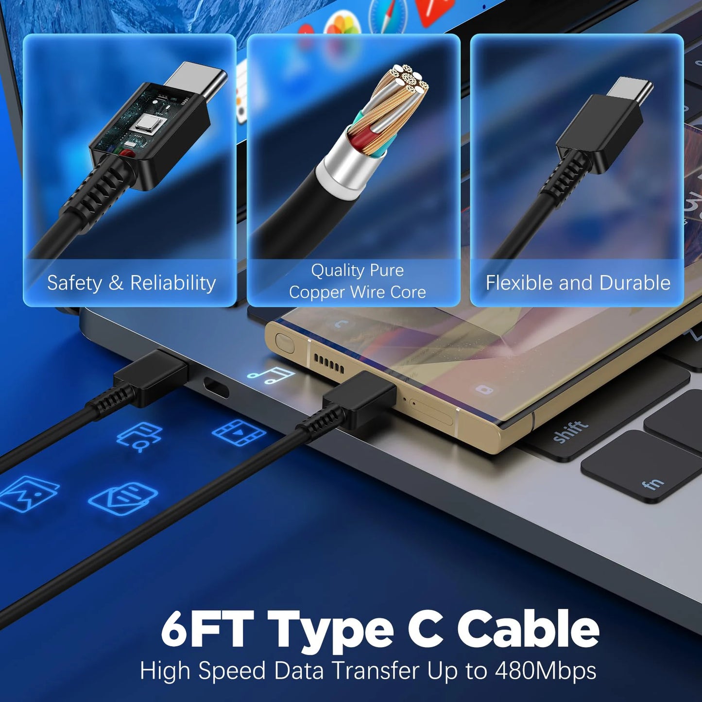 45W USB-C Fast Charger & Data Cable | Samsung Galaxy S25/S24/S23/S22 Ultra, Note 20