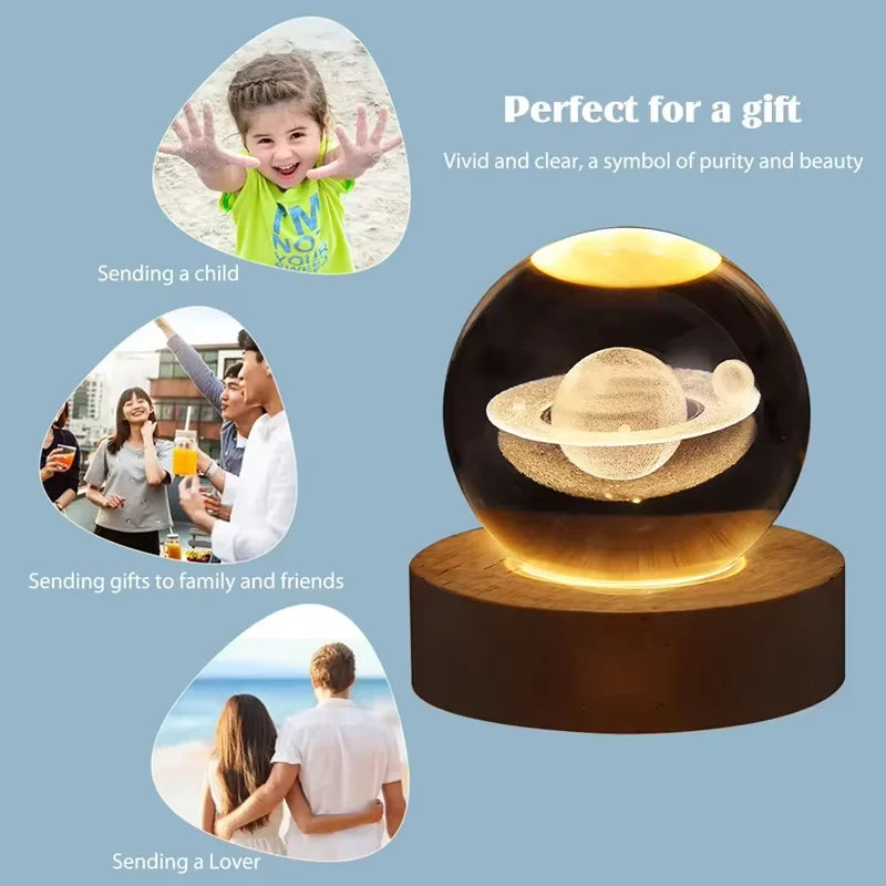 3D Crystal Galaxy Night Light – Glowing Planet Lamp, Bedside Table Decor & Christmas Gift