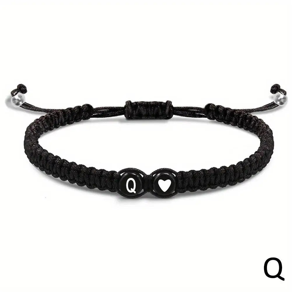 26 Letters Initial Heart Bracelet – Handmade Adjustable A-Z Name Braided Friendship Jewelry for Women & Men
