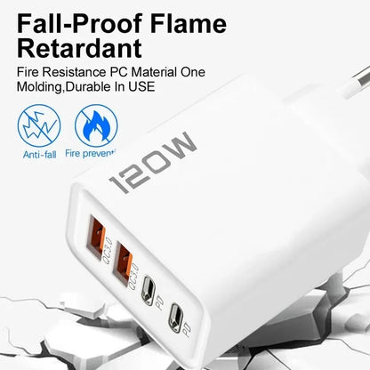 120W 4-Port USB-C Fast Charger – iPhone, Samsung, Xiaomi, Huawei