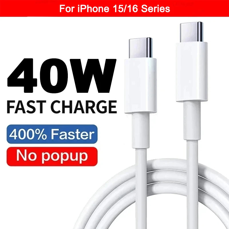 40W PD USB-C Fast Charger Cable – iPhone 16/15/14/13/12/11 & iPad