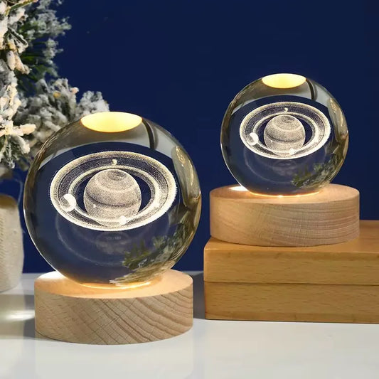 3D Crystal Galaxy Night Light – Glowing Planet Lamp, Bedside Table Decor & Christmas Gift