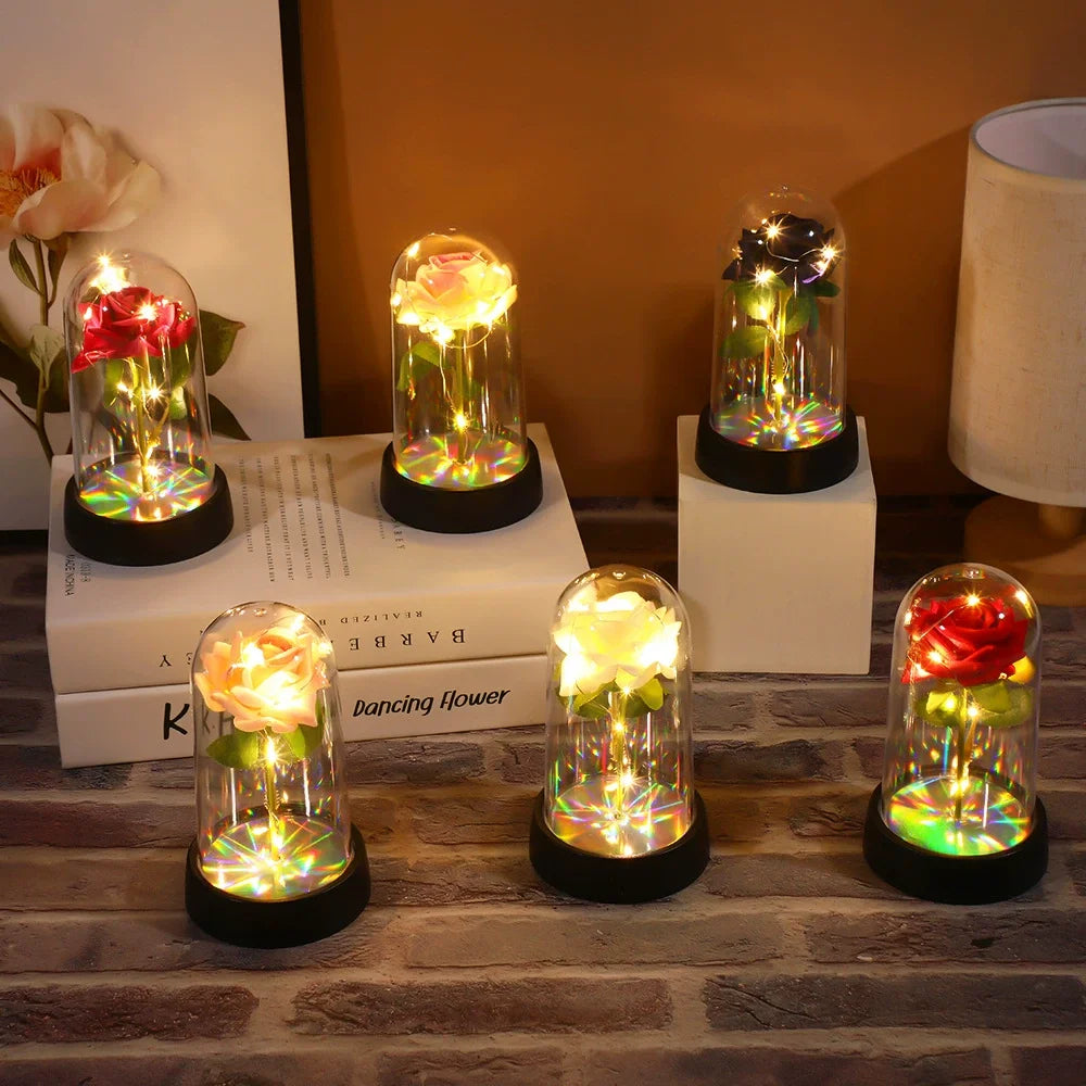 Red Rose LED Galaxy Rose – Artificial Flower in Glass Cover, Creative Gift for Valentine’s Day, Mother’s Day & Wedding Décor