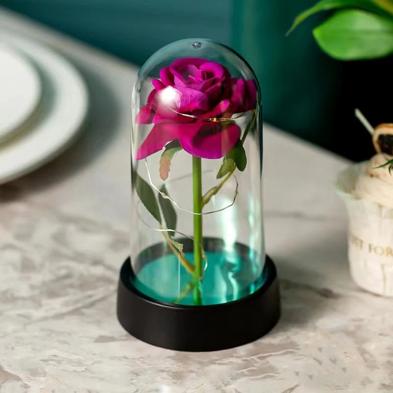 Red Rose LED Galaxy Rose – Artificial Flower in Glass Cover, Creative Gift for Valentine’s Day, Mother’s Day & Wedding Décor