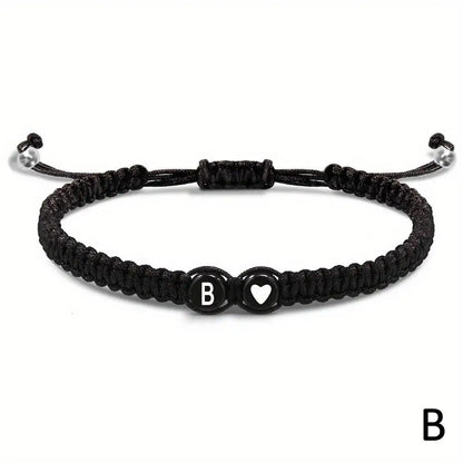 26 Letters Initial Heart Bracelet – Handmade Adjustable A-Z Name Braided Friendship Jewelry for Women & Men