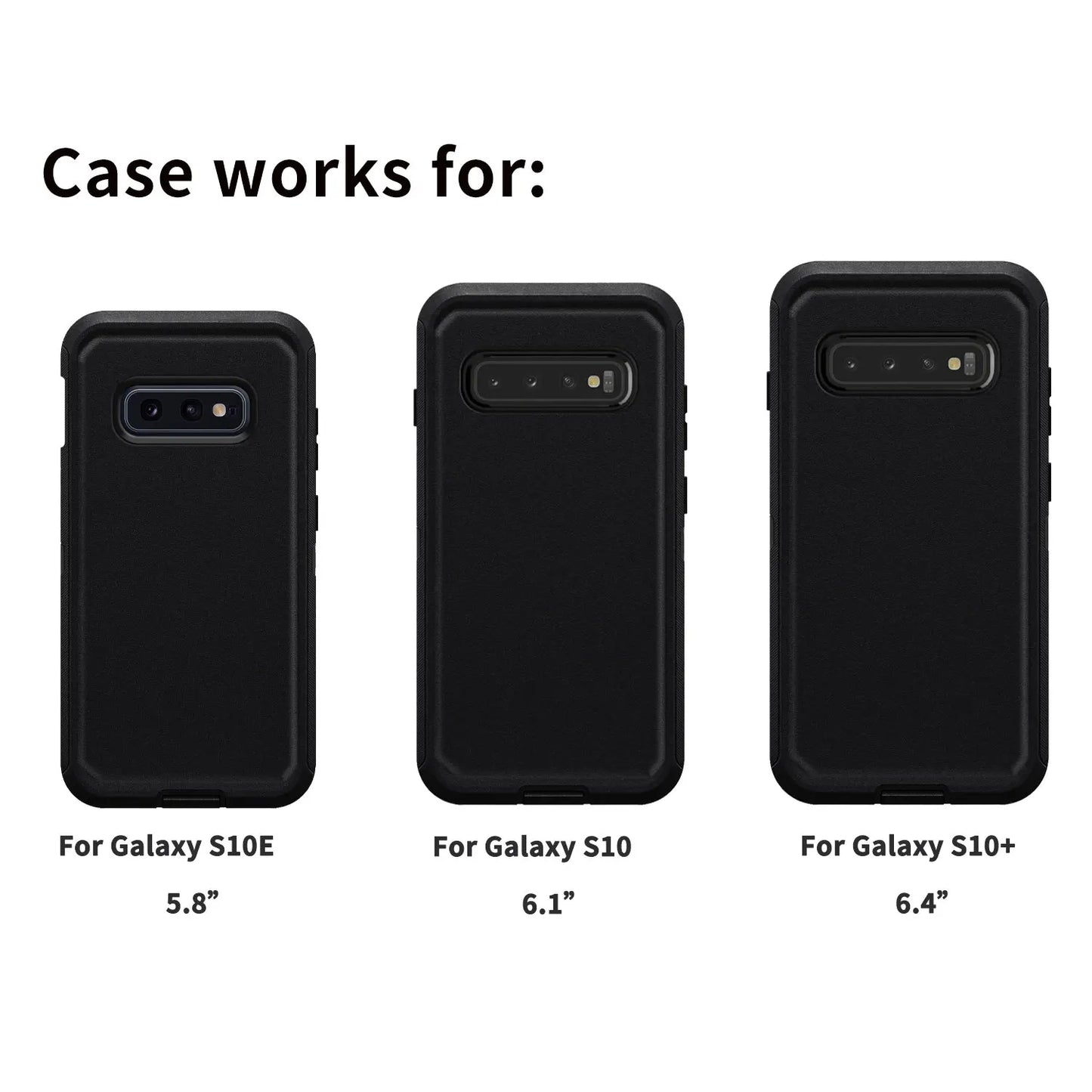 Black Heavy Duty Shockproof Case for Samsung Galaxy S10/S10+/S10e – Rugged 3-in-1 Hybrid Protective Cover