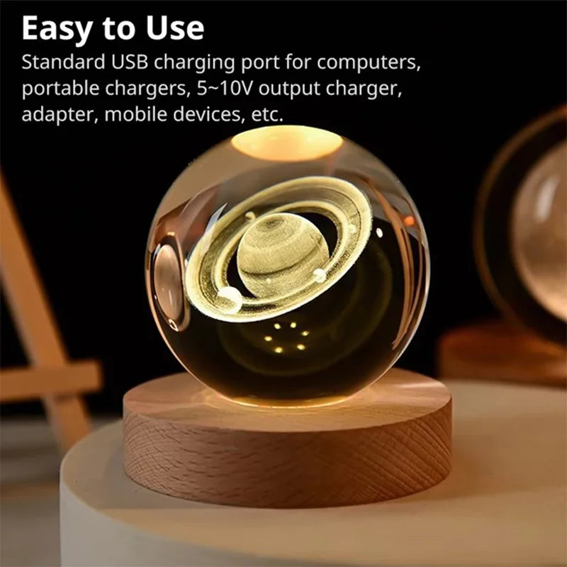 3D Crystal Galaxy Night Light – Glowing Planet Lamp, Bedside Table Decor & Christmas Gift