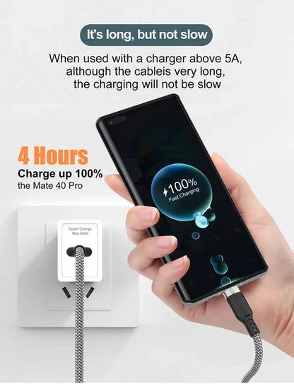 6A Nylon USB-C Fast Charging Cable – Samsung, Huawei, Xiaomi (1–8M)